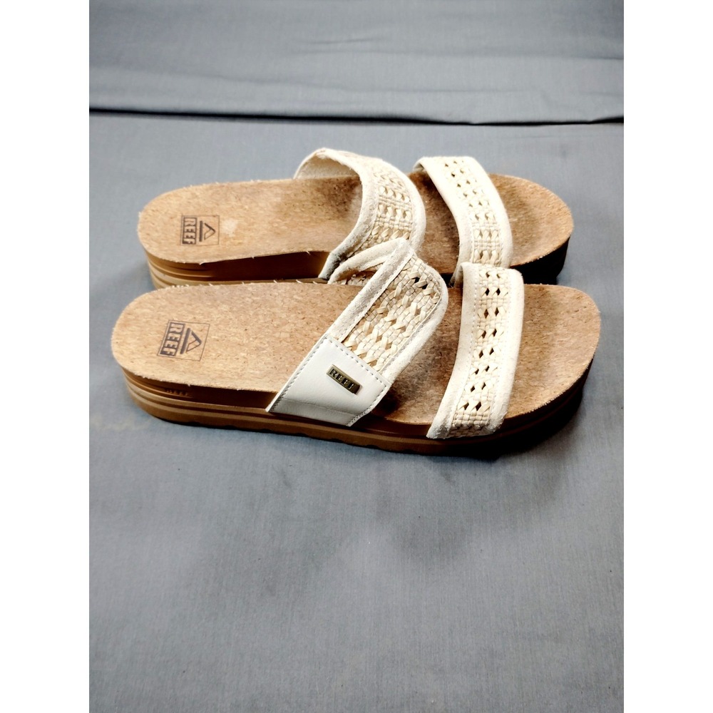 EUC-Reef Cushion Vista HI Women 10.5 Beige Cork Footbed Woven Platform Sandals